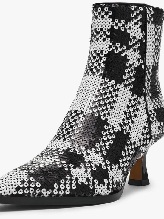 Betsey Johnson Shoes - Betsey Johnson Black and White Sequin Plaid Ankle Boots
